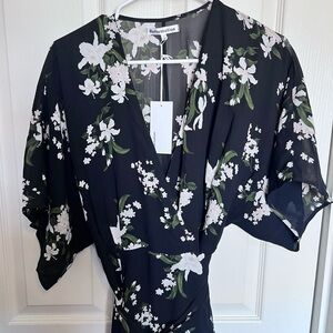 Reformation Winslow-Orchids Maxi Dress Black with Green & Cream Flowers